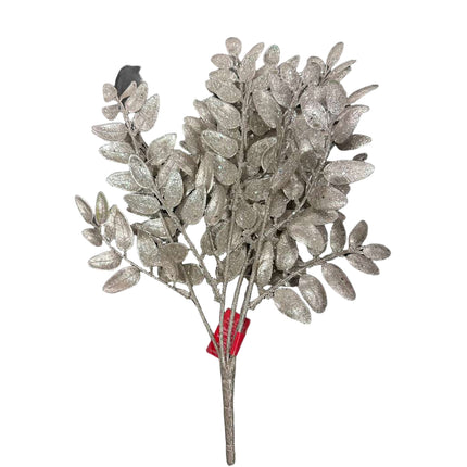 Silver Glitter Artificial Leaf Spray 17 in