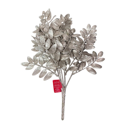 Silver Glitter Artificial Leaf Spray 17 in