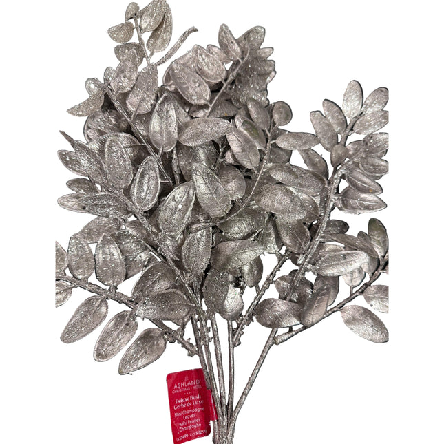 Silver Glitter Artificial Leaf Spray 17 in