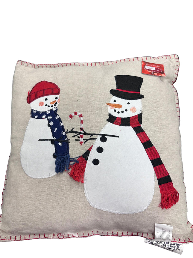 Linen Snowman Friends Pillow 16in
