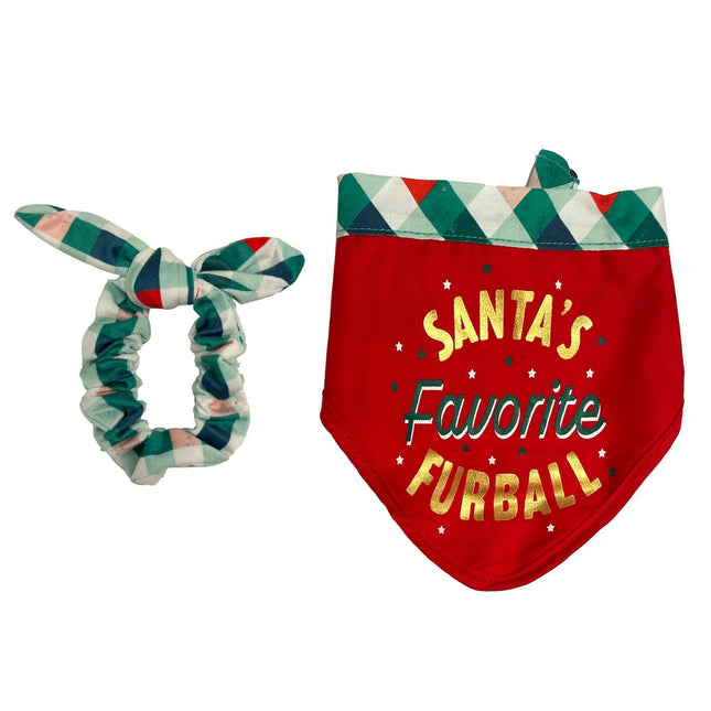 Hallmark Pets Santa's Favorite Furball Bandana and Hair Tie 2-piece Set