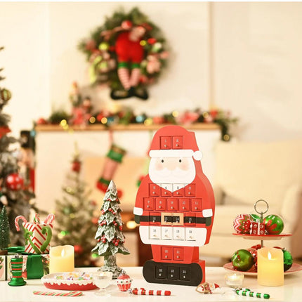 Santa Claus Wooden Advent Calendar w/Drawers 18in