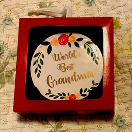 St. Nicholas Square holiday New Christmas ORNAMENT Worlds best Grandma 3in