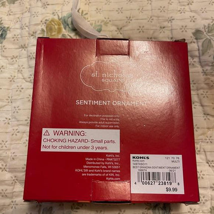 St. Nicholas Square holiday New Christmas ORNAMENT Worlds best Grandma 3in