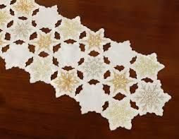 GRANDDECO Christmas Holiday Table Runner with Embroidered Elegant Snowflake Festive Winter Table Topper for Family Xmas Home Kitchen Dinner Party Table (Table Runner 13X36（33X90CM))