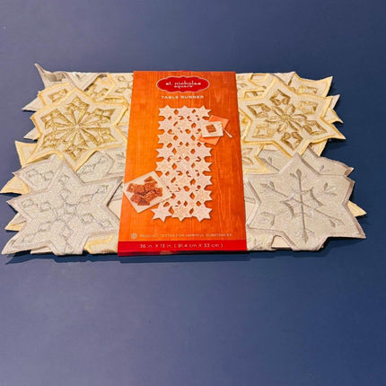 GRANDDECO Christmas Holiday Table Runner with Embroidered Elegant Snowflake Festive Winter Table Topper for Family Xmas Home Kitchen Dinner Party Table (Table Runner 13X36（33X90CM))