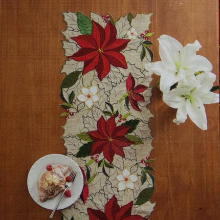 Christmas St Nicholas Square 36x13 Embroidered Poinsettia Cut Out Table Runner