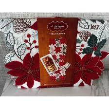 Christmas St Nicholas Square 36x13 Embroidered Poinsettia Cut Out Table Runner
