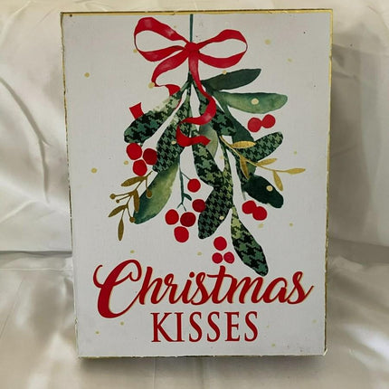 Ashland Rustic Wooden Mistletoe Christmas Kisses Tabletop Decor NWT 8"x6"