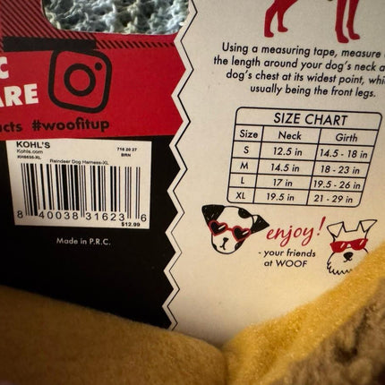 Woof pet Hoodie Christmas Harness NWT Size XL