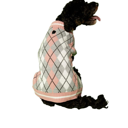Vibrant Life Pullover Grey Argyle Print Sweater For Pets