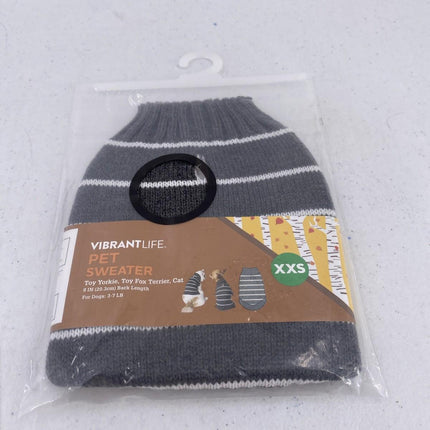 Vibrant Life Dog Knit Sweater Grey White Stripe