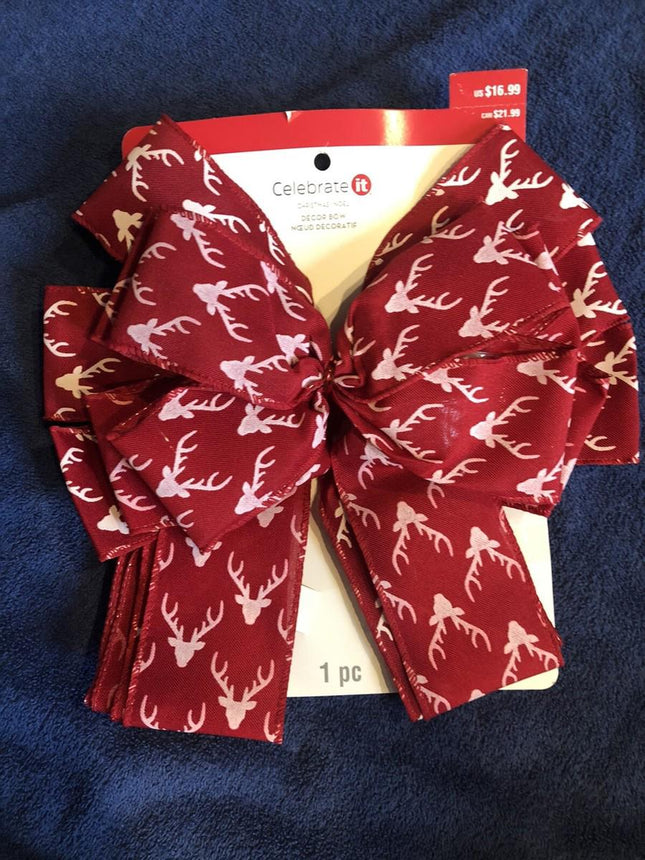 Christmas bow with white Reindeer pattrens