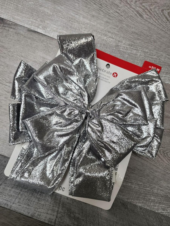 Celebrate it Silver Glitter Christmas decor bow