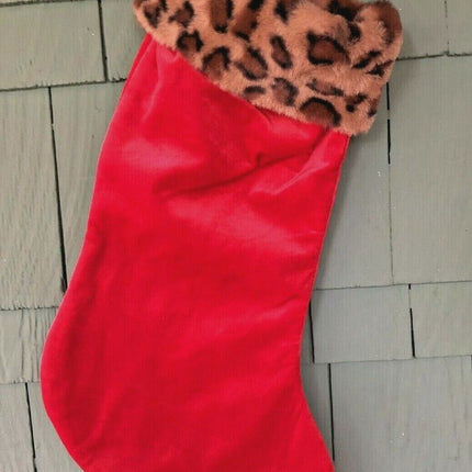 Red Velvet Leopard Print Christmas Stocking 19"