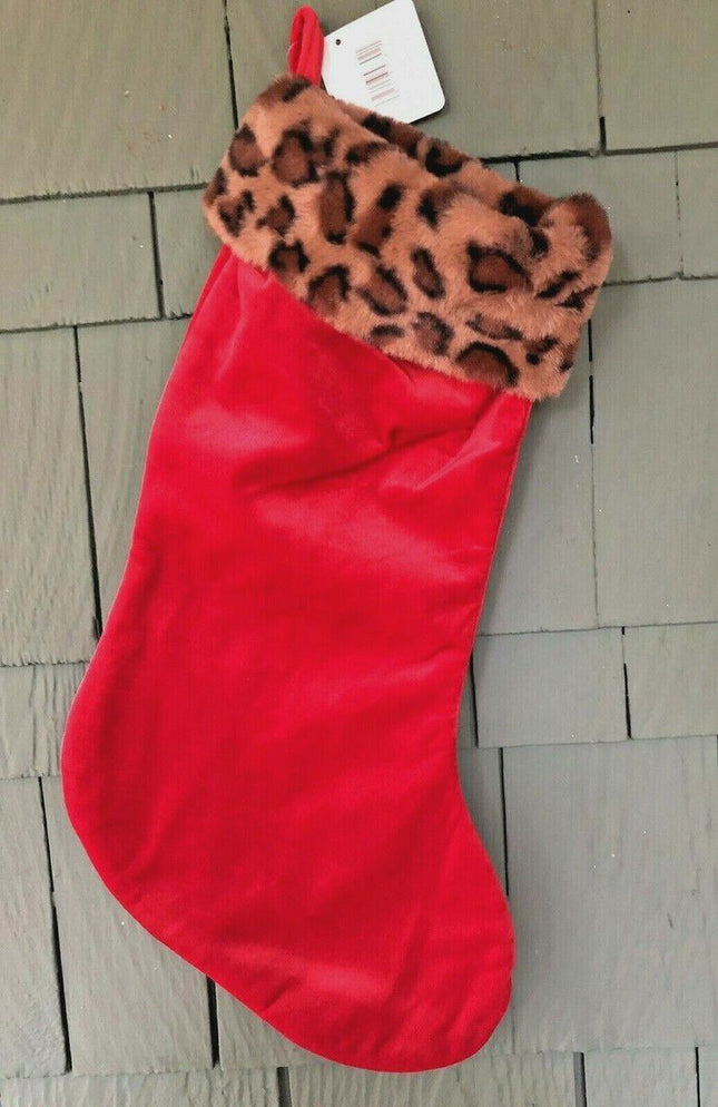 Red Velvet Leopard Print Christmas Stocking 19"