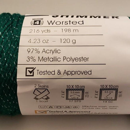 Green Sparkle Christmas Craft Yarn, 90 Yards