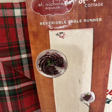 ST NICHOLAS SQUARE REVERSABLE TABLE RUNNER, PEACE, JOY 36 IN