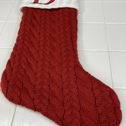 St. Nicholas Square Monogram Red Cable Knit Christmas Initial Stocking "D" NWT