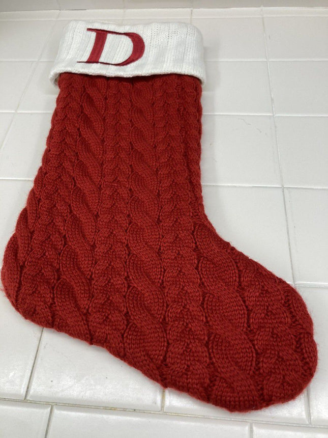 St. Nicholas Square Monogram Red Cable Knit Christmas Initial Stocking "D" NWT