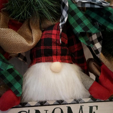 21" Holiday Gnome Wreath - Green, Red & Burlap Brown