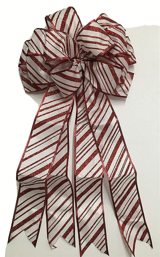 Christmas Red & White Peppermint 22" Extra Large Fabric Bows