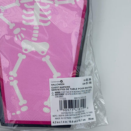 Pink Skeleton Coffin Halloween Guest Napkins – 20 Count