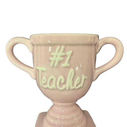 “#1 Teacher” Trophy Coffee Mug – 5" x 5" Gift Cup