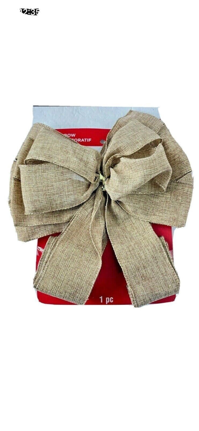 Large Burlap Christmas Bow - Beige Polyester 10" Width