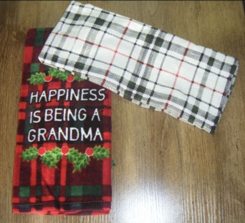 Christmas Kitchen Hand Towel HAPPINESS IS BEING A GRANDMA St Nicholas Square Set of 2