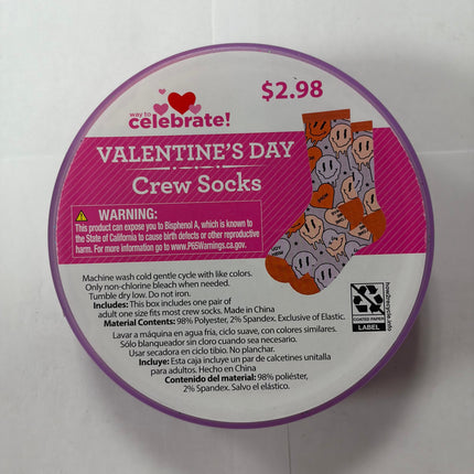 Valentine's Day Crew Socks In Reusable Plastic Container