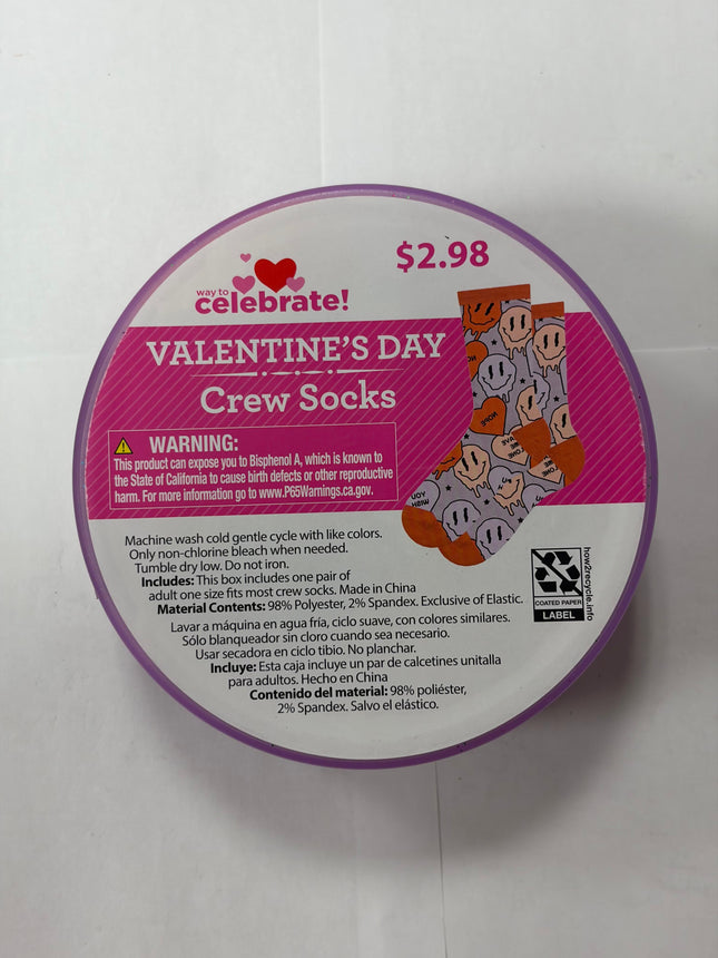 Valentine's Day Crew Socks In Reusable Plastic Container