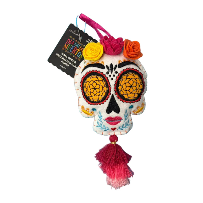 Day of the Dead Sugar Skull Wall Hanging – Colorful Tassel Décor (8" x 4")