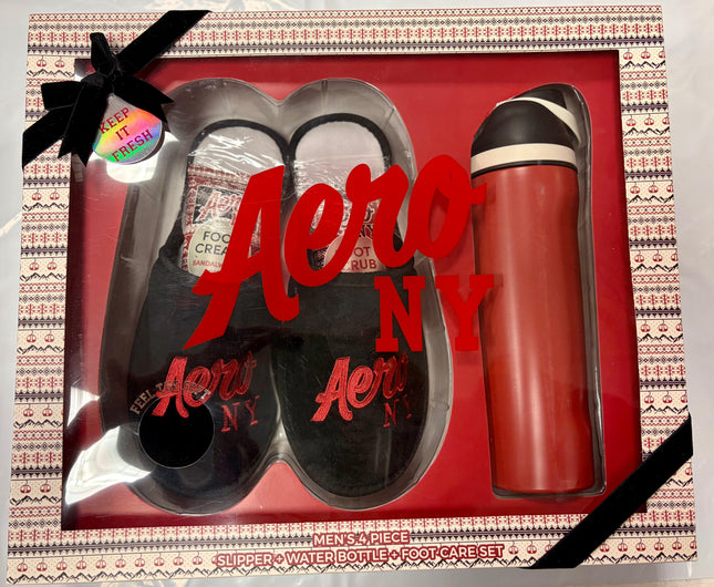 Aero NY Men’s 4-Piece Slipper, Water Bottle &amp; Foot Care Gift Set