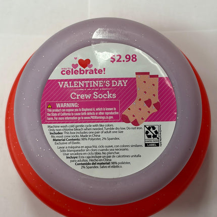 Valentine's Day Crew Socks in Cute reusable Plastic Container