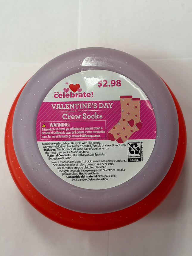 Valentine's Day Crew Socks in Cute reusable Plastic Container