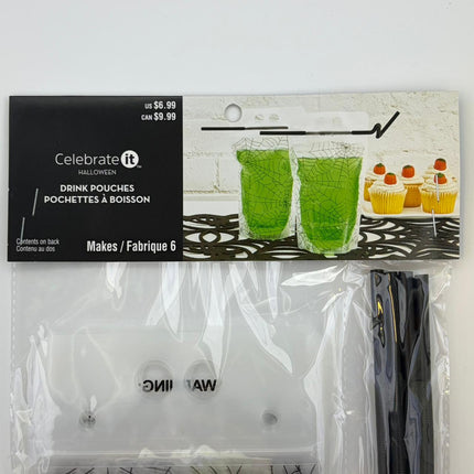 Halloween Spider Web Drink Pouches with Straws – 6 Pack