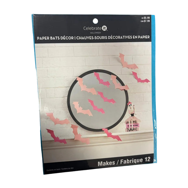 Paper Bat Wall Décor Set – Halloween Hanging Decorations (12 Pieces)