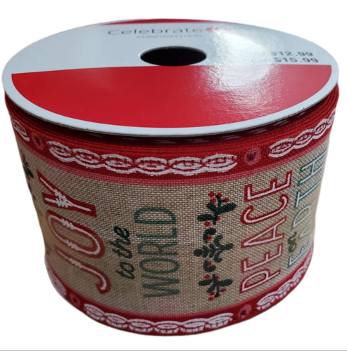 Joy to the World Christmas Wired Ribbon