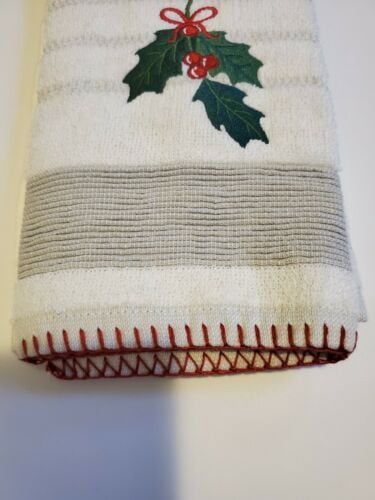 St Nicholas Square Holly Embroidered Holiday Christmas Bath Hand Towel