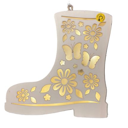 Make Market DIY LED Plywood Décor – Floral Butterfly Boot (10" H × 9" W, Wall‑Hangable)