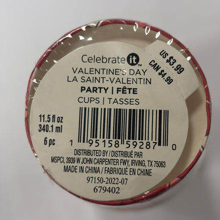 Valentine's Day Heart Design Paper Cups 11.5 fl.oz 6 Pcs by Celebrate It