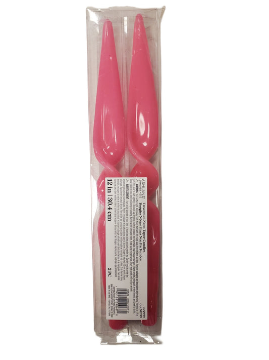 ASHLAND UNSCENTED NEON TAPER CANDLES 2pc PINK