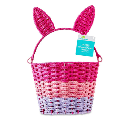 Easter Pink Paper Bunny Ear Basket, 9 in x 14.5 in, by Way To Celebrate