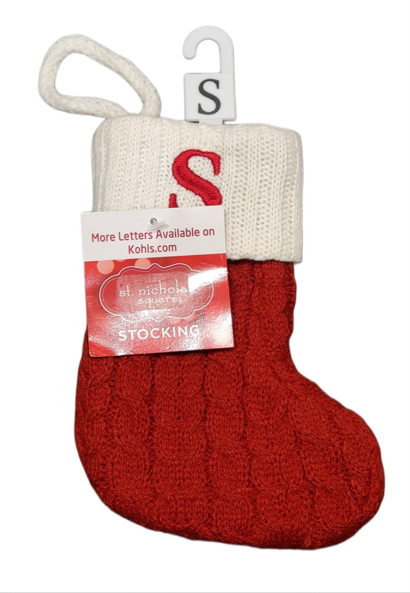 KOHL'S, ST NICHOLAS SQUARE MONGRAM STOCKING, MINI, LETTER "S" 7 X 5 INCHES