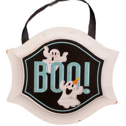 Boo with Ghosts Halloween Mini Sign 6x5 Inch