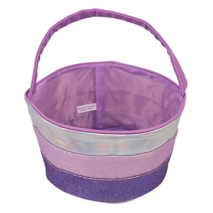 Easter Purple Mixed Fabric Basket with Bunny Ears Headband, 11 in x 6 in