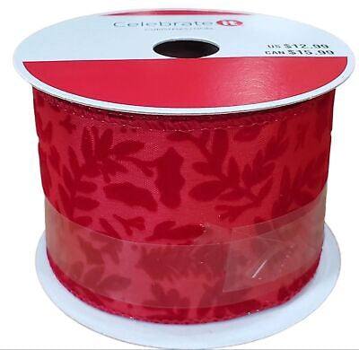 Christmas Red Pine Cone Wired Ribbon 2.5" x 20ft