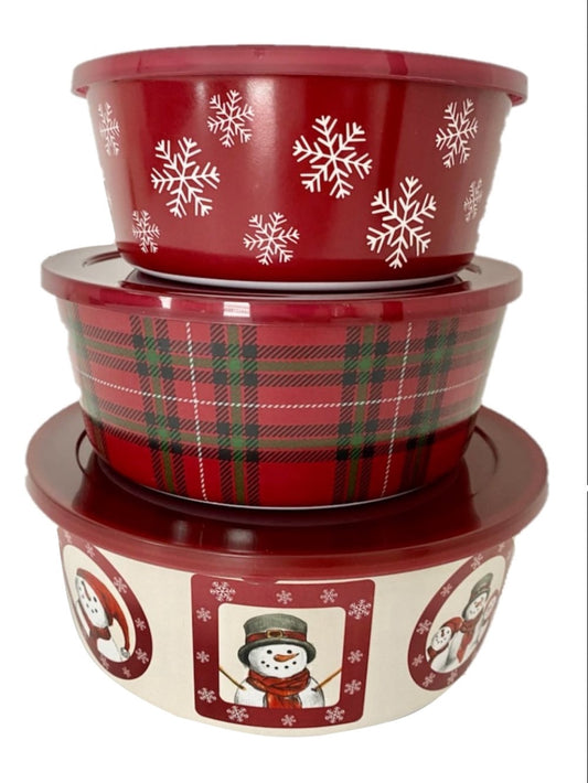 Nested Containers, St. Nicholas Square Yuletide Set 3 BOWLS w/ LIDS, Sealed