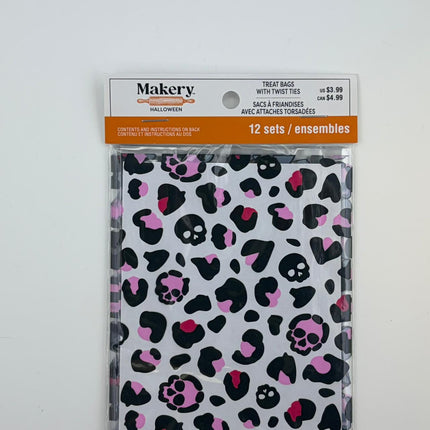 Halloween Treat Bags with Twist Ties – Skull & Leopard Pattern (12 Pack)